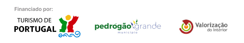 Barra de financiamentos do Parque ASA da Graça, com o logótipo do Turismo de Portugal, Município de Pedrógão Grande e Programa Valorização do Interior